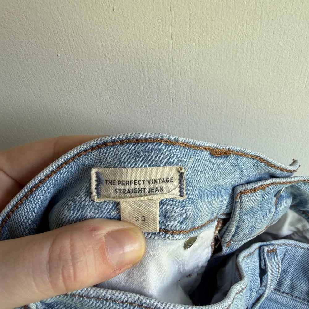 Madewell The Perfect Vintage Straight Jean Light Wash Distressed Knee Size 25 - Picture 5 of 8